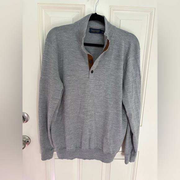 Polo Golf Ralph Lauren Merino Wool Button Mockneck Gray Mens Golf Sweater Size L - Picture 2 of 7